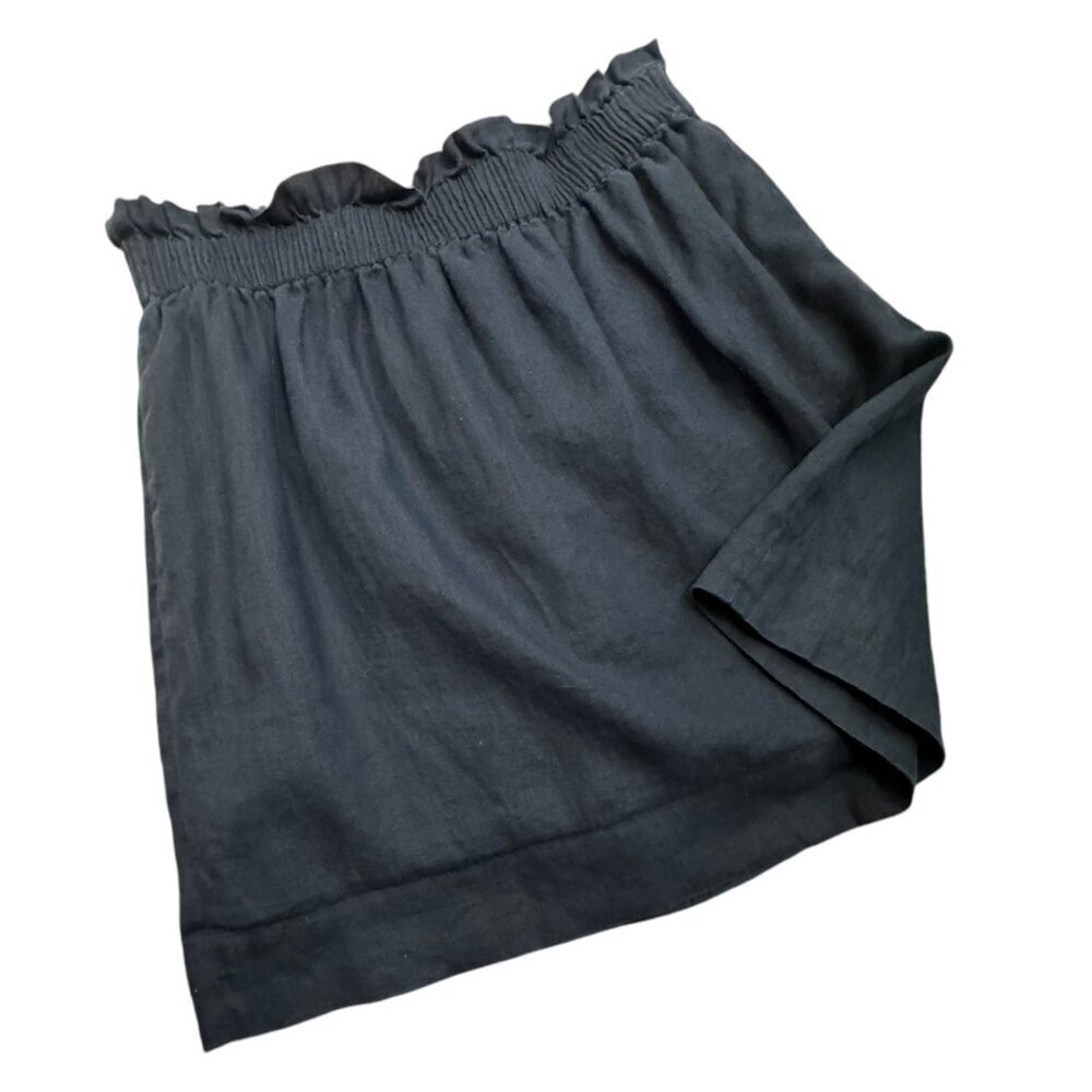 J.Crew Navy Blue Mini Skirt Linen A-Line Ruffle Elastic Waist Women's Size 8